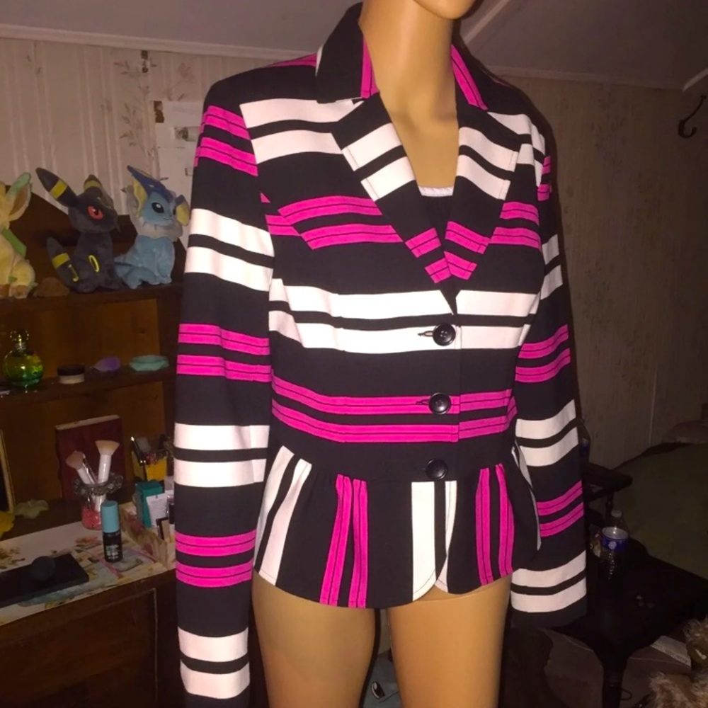 Inc pink white and black striped blazer